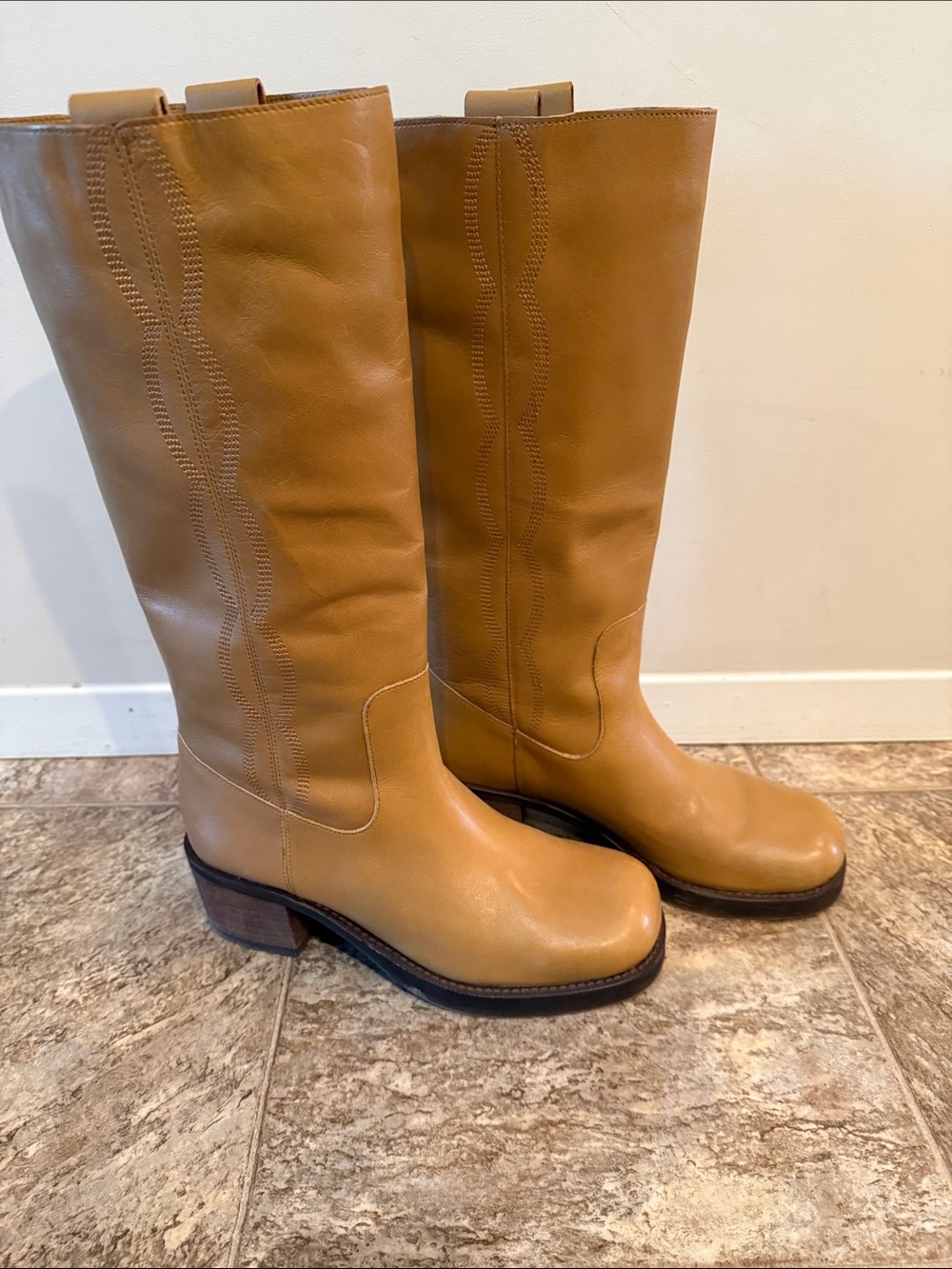 Zara Camel Knee High Leather Boots